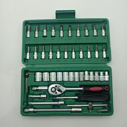 Mechanical Tool Set, Multifunctional Car Repair Toolbox, Suitable for Cars, Bicycles, Motorcycles and 1/2" 3/8" SAE & Metric Sizes Universal Wrench Kit Including Tooth Ratchet Wrenches, Household, Garage, Bicycle Trunk Specia
