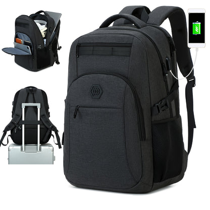 Travel Laptop Backpack, Business Slim Durable Laptop Backpack With USB Charging Port And Trolley Cover, Male And Female College High School Laptop Bag For 15.6 Inch Laptop