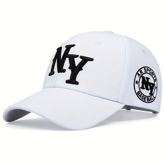 NY Embroidered Baseball Cap - Adjustable Snapback Hat for Men & Women, Lightweight & Breathable, Black with White NYS Sports Design, Casual Fashion Accessory, Baseball Hat, Sporty Headwear