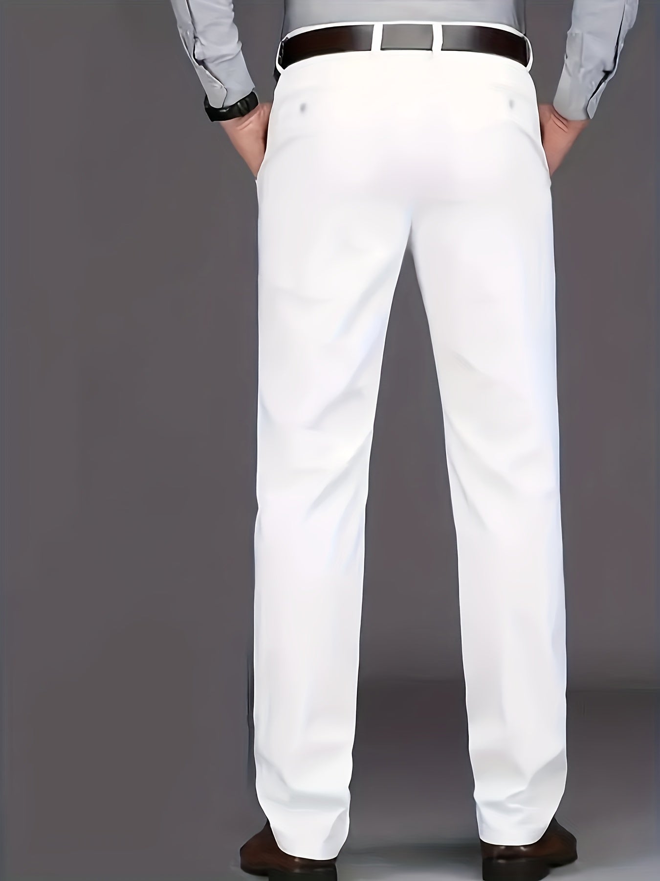 [Durable Build] Men's All-Season Casual Dress Pants - Business Style Stretch Trousers, Comfortable Classic Design, Light Brown Polyester Blend, Machine Washable, Smooth Finish, Regular Fit for Office or Leisure Wear