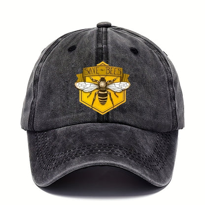Men's Adjustable Baseball Cap with Hexagonal Bee Graphic & "SAVE THE BEES" Print - Breathable Sun Protection, Hand Washable, Casual Outdoor Sports Hat for Men, Breathable Fabric, Baseball Hat