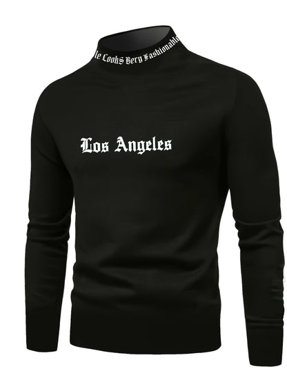 Men'S Long Sleeve Crewneck T-Shirt - Los Angeles Print, Soft Fabric, Casual Fit for Fall Sports & Fitness Activities, Weekend Casual Top | Trendy Casual Style | Smooth Texture Fabric