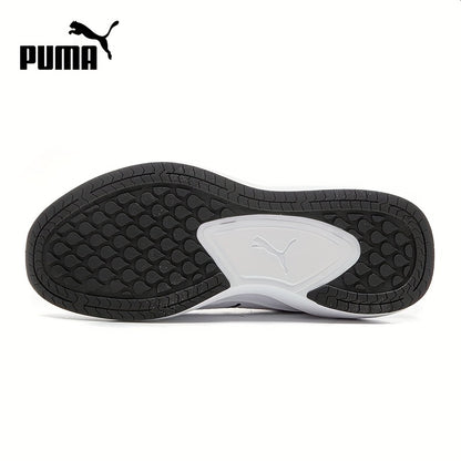PUMA Unisex Sneakers - Low-Top Gym Sneakers in White/Black/Neon Green Accent - Breathable Fabric Upper & Cushioned Rubber Sole - Lightweight Running Shoes for Men & Women - Ideal for Training, Everyday & Formal Wear, Sporty D