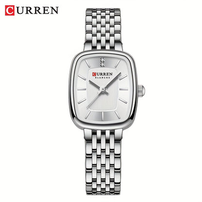 CURREN Women's Watch Original Brand Stainless Steel Strap New Square Subdial Fashionable Casual Business Quartz Analog