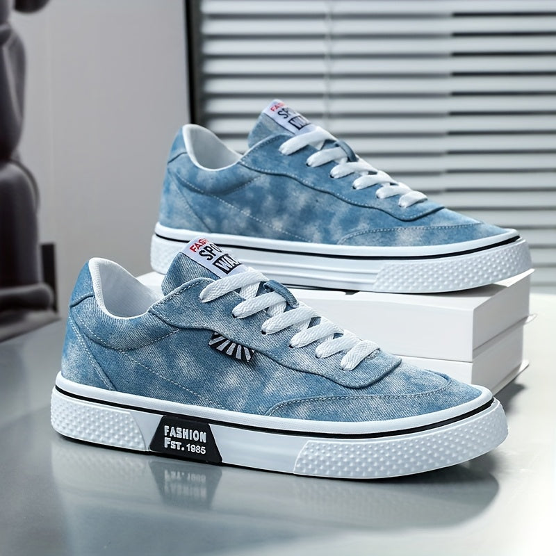 Men's All-Season Sneakers - Lace-Up Low-Top Shoes with Non-Slip PVC Sole, Breathable Fabric Upper - Cushioned Insole for Gym, Running, Everyday - Classic Round Toe - All-Season Casual Shoes for Men, Gym Footwear, Modern Canva