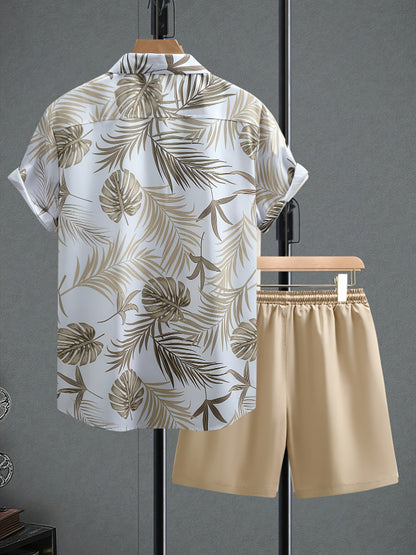 Men's Summer Printed Short Sleeve Shirt and Shorts Set