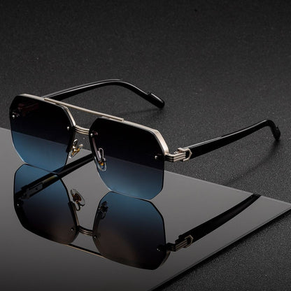 Trendy high-end dual-bar polygonal frame glasses, fashionable for street photography on Instagram