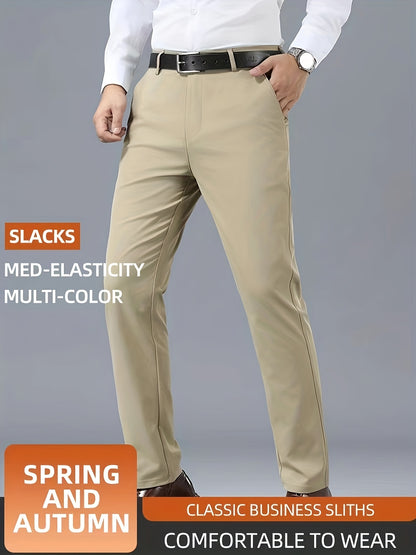Men's Casual Solid Color Dress Pants - Polyester Blend, Woven, Regular Fit, All-Season Comfort, Adult Suit Pants
