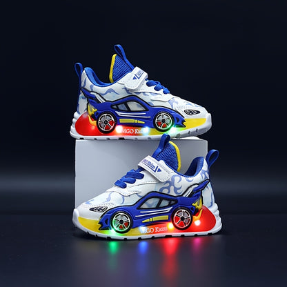 2024 Fall New Youngsters' Boys' Sports Shoes with Cartoon Flashing Lights - Youngsters' Light-Up Running Shoes, Thin, LED, for Ages 1-3-6, PVC Sole, EVA Insole, Hook & Loop Closure, Perfect for Casual Wear