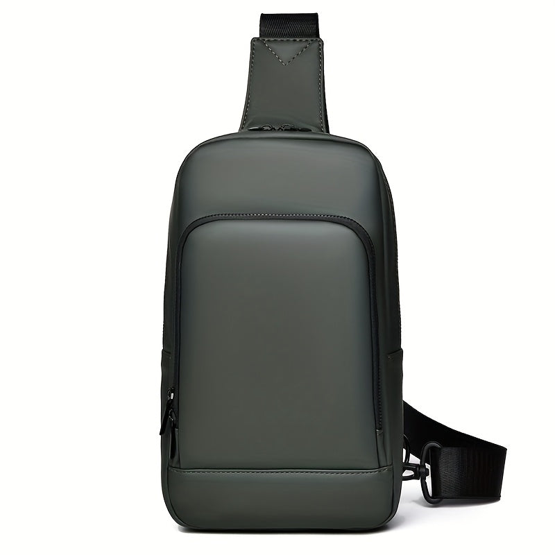 Men'S Casual Chest Bag, Faux Leather, Single Shoulder Bag, Zipper Closure, Uncharged, with Sewing Thread, Non-textile Weaving Method, No Printing, 100cm Shoulder Strap Length, for Daily Commute