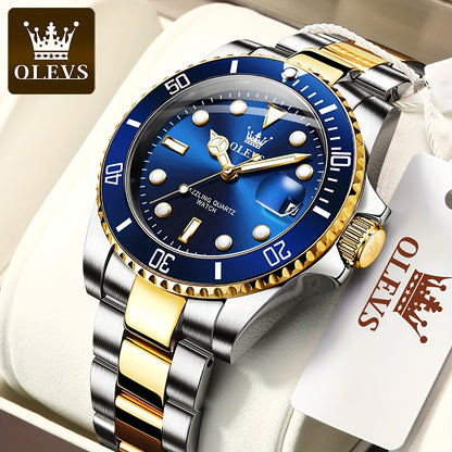OLEVS Men'S Luxury Quartz Watch - Green Dial, Stainless Steel Band, Luminous Pointer Display, Quartz Movement, Electronic Drive, Zinc Alloy Case, Ideal for Business Casual Wea