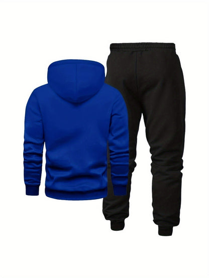 Men'S Los Angeles Print Hoodie And Sweatpants Set - Casual American Streetwear Style, Cozy Fall/Winter Activewear with Geometric Pattern, Slight Stretch Fabric, Hooded Top & Joggers, Casual Wear|Geometric Pattern Hoodiee Jogg