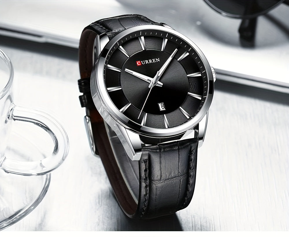 CURREN Minimalist Business Men'S Quartz Watch with Faux Leather Strap And Large Dial with Date, Suitable for Women