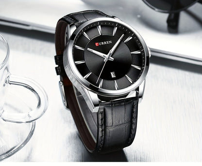 CURREN Minimalist Business Men'S Quartz Watch with Faux Leather Strap And Large Dial with Date, Suitable for Women