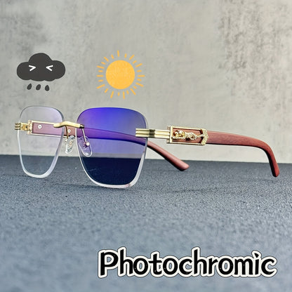 1pc of retro frameless photochromic fashionable glasses - suitable for both men and women, Y2K style, neutral and simple design - color changing lenses, suitable for daily use, very suitable for camping, makeup and dance part