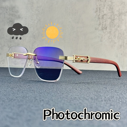 1pc of retro frameless photochromic fashionable glasses - suitable for both men and women, Y2K style, neutral and simple design - color changing lenses, suitable for daily use, very suitable for camping, makeup and dance part