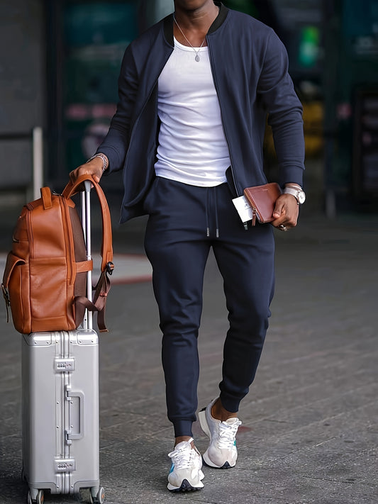 Men's New Sporty Casual Fashion Solid Color Suit Men's Cardigan Sweater Jacket
