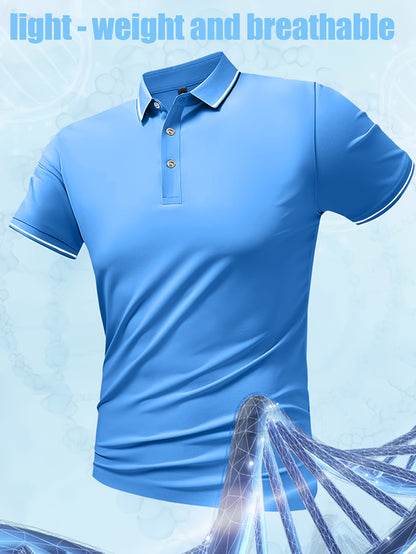 Pearson OBM Men'S Classic Breathable Knit Polyester Polo Shirt - Casual Style, Solid Color, Regular Fit with Slight Stretch, Summer Collared Top with Button Detail