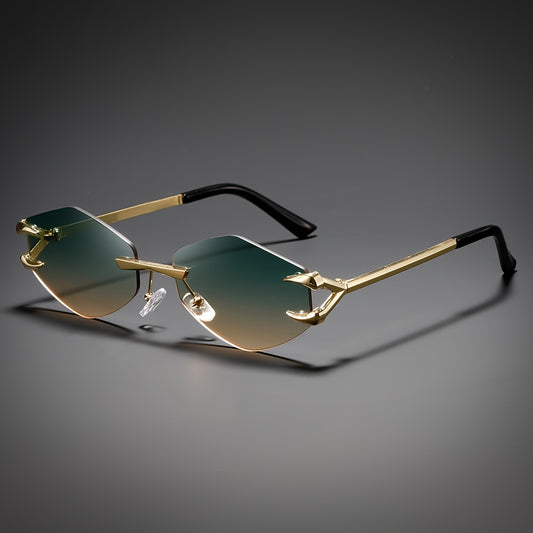 1pc Frameless Rhombus Polygonal Fashion Glasses - Retro Style Irregular Lens Design, Black & Golden Unisex Fashion Eyewear for Photography Props, Birthday Gifts, Valentine’s Day, Lunar New Year, Mardi Gras (132-138mm)