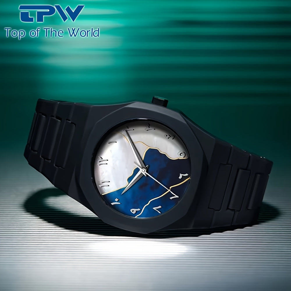 TPW Men's Ultra-Thin Minimalist Quartz Watch - Black Arabic Dial, Round Face, Battery-Powered, Durable Comfortable Strap for Casual & Formal Wear