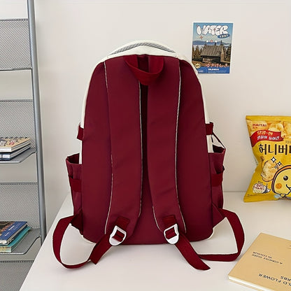 Visually Appealing Two-Tone Travel Backpack - Durable, Nylon, Lightweight with Adjustable Straps, Large Capacity School Bag for Students (No Charm), Casual Daypack|Organized Storage|Bag, Backpack for School