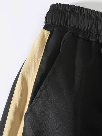 Men's Striped Track Pants With Multi Pockets, Active Drawstring Joggers For Outdoor Activities Gift