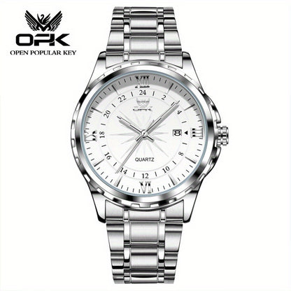 Elegant Luxury Men's Watch with Night Light, Roman Numerals & Date Display - Quartz Movement Stainless Steel Band for Business Casual & Formal Occasions