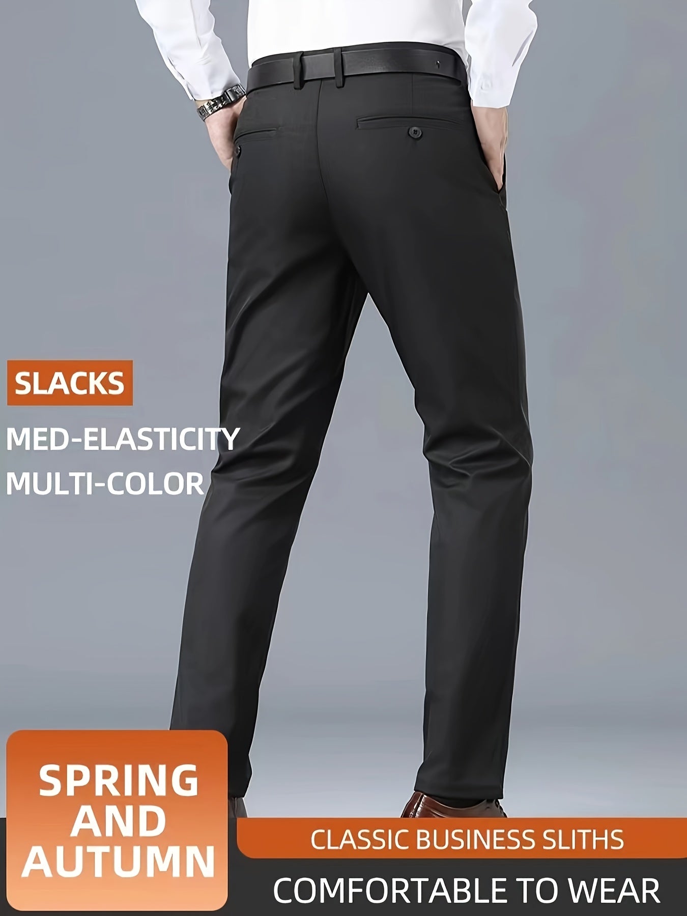 Men's Casual Solid Color Dress Pants - Polyester Blend, Woven, Regular Fit, All-Season Comfort, Adult Suit Pants
