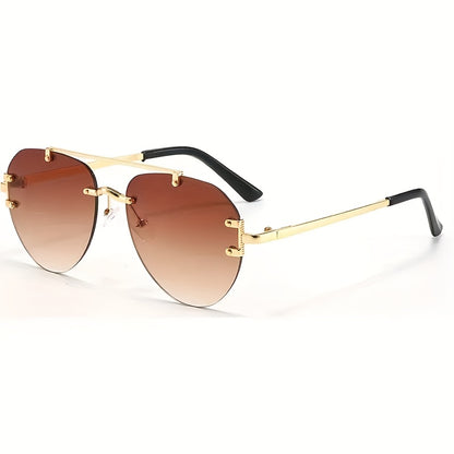 Unisex Classic Retro Double Bridge Glasses, Fashionable, No Frame, Metal Material, S Style, Ordinary Decorative for Men And Women, Casual Use