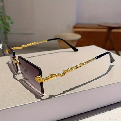 1 pair of ladies metal rectangular rimless snake pattern decoration glasses legs high quality leisure European and American hot style glasses, suitable for street shooting parties and parties to wear