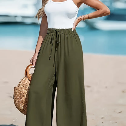 100% Polyester, Smooth Texture, Faux Drawstring Waist, Machine Washable, All-Season Comfort, Chic and Versatile Style