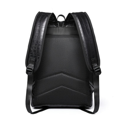 Unisex Backpack with Crocodile Texture, Large Capacity, Anti-Theft, Multi-Compartment, Fits 14-inch Laptop, Casual Travel & Business Commute, Minimalist Style, No Battery - Black