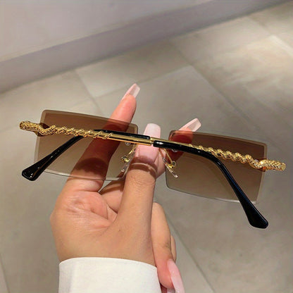 1 pair of ladies metal rectangular rimless snake pattern decoration glasses legs high quality leisure European and American hot style glasses, suitable for street shooting parties and parties to wear