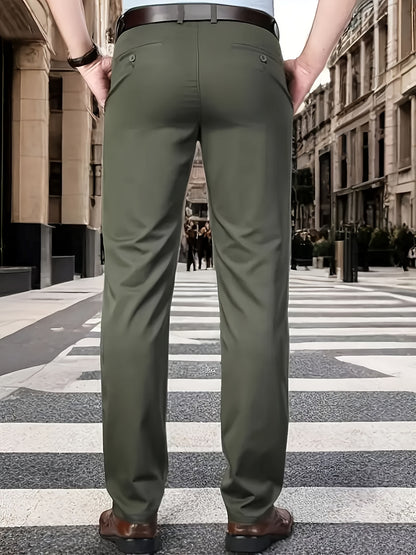 Men's Classic Business Dress Pants, Solid Color Casual Trousers, 100% Polyester, Regular Fit, with Zipper Fly, for Daily Wear and Gifting, All-Season, Allseason Trousers | Notch Lapel Design | Polyester Trousers