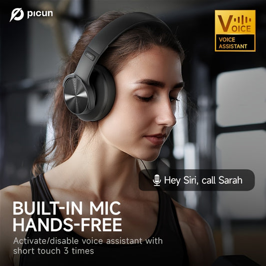Picun B8 Wireless Gaming Headphones with 120H Playtime, 3 EQ Customization & Game Mode, Noise Isolation, Foldable Over-Ear Design, Wireless, USB-C Charging, Built-in Mic for PC/Laptop/Phone/Travel (Black), Wireless Gaming Hea