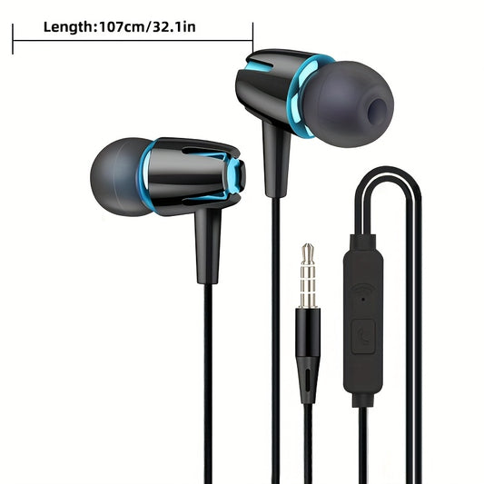 High-quality wired earphones with semi-in-ear design, supporting mobile phones, computers, games, karaoke, wired control with microphone in-ear design, high-definition calls, 3.5mm jack, suitable for sports, running, skipping