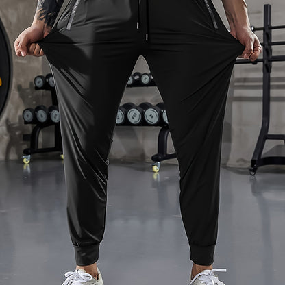 Men'S Athletic Stretch Pants with Adjustable Drawstring Waist, Featuring Zippered Pockets And Solid Color, Quick-Dry Joggers, Perfect for Fitness And Running Workouts.