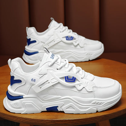 Men'S Stylish High-Top Sneakers - White with Blue Accents, Lace-Up Casual Shoes for Daily Wear, All-Season Comfort, Casual Footwear | High Top Sneakers | Durable Footwear