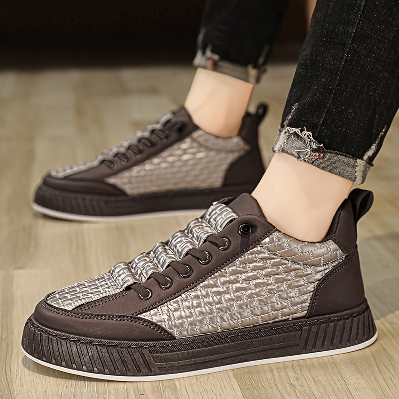 [Urban Appeal] Trendy Solid Color Low Top Sneakers, All-Season Lace-Up Casual Shoes with Faux Upper, Fabric Inner, Rubber Sole, and Comfortable Cloth Insole, Versatile Trainers | Modern Sneakers | Durable Rubber Sole