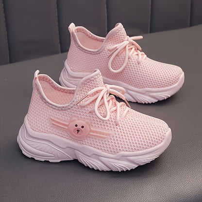 Youngsters' Breathable Lightweight Sneakers - Low-Top Lace-Up & Slip-On Design with Cute Bear Accents, Light Purple & Black Mesh & Fabric Upper, Cushioned PVC Sole for Boys & Girls, Summer Casual Shoes, Youngsters Sneakers, P