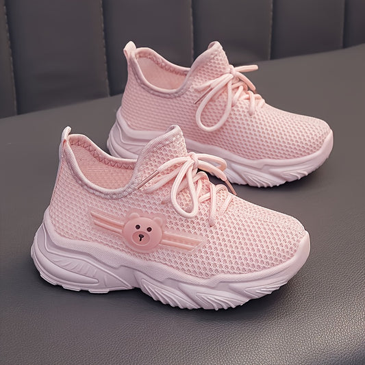 Youngsters' Breathable Lightweight Sneakers - Low-Top Lace-Up & Slip-On Design with Cute Bear Accents, Light Purple & Black Mesh & Fabric Upper, Cushioned PVC Sole for Boys & Girls, Summer Casual Shoes, Youngsters Sneakers, P