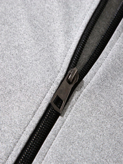 Men's Trendy Autumn-Winter Hooded Jacket Set with Calvin Print, Casual Youth Sportswear Outfit