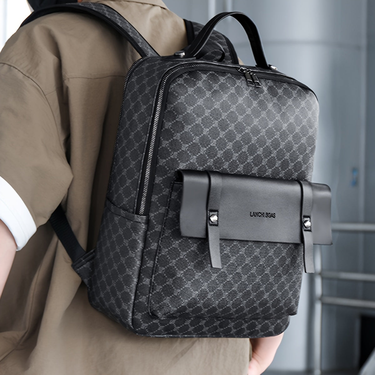 Men's Business Casual Commuter Backpack - Multi-Pocket Convertible Shoulder Bag with Suitcase Attachment, Sleek Minimalist Design for Work Travel & Daily Use, Travel Bag