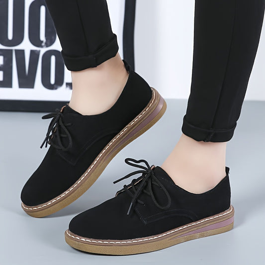 Women's Comfortable Flat Loafers - Solid Color, Lace-Up Low Tops for All Seasons, Faux Cover