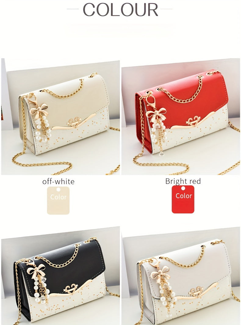 A Festive Mini Shoulder Bag with Shiny Details - Made of PU Material, Lightweight, Featuring an Adjustable Strap And Magnetic Closure, Perfect for Gifting to Family And Friends During The Holidays.