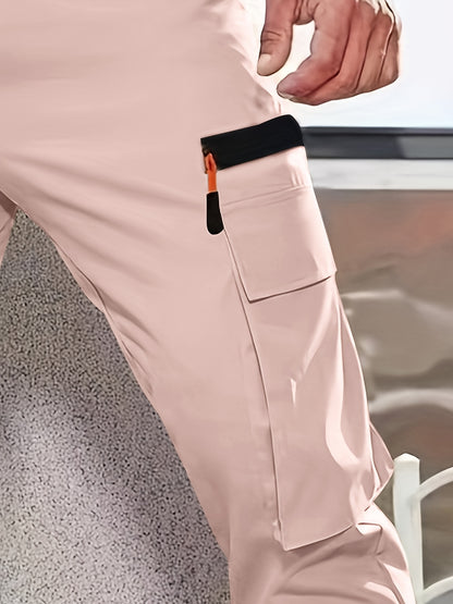 1pc Men'S Fashion Casual Cargo Pants, Solid Color Polyester Non-Stretch Fabric, All-Season Regular Fit with Multiple Pockets, Woven Straight-Leg Trousers for Sports and Leisure