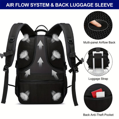 A Spacious, Minimalist, Lightweight, And Breathable Backpack Made of Oxford Cloth, Suitable for a 15.6-Inch Laptop. It Features a Luminous Safety Logo, Making It Ideal for Business Travel for Both Men And Women, As Well As fo