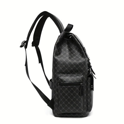 Men's Retro Geometric Print Drawstring Backpack - Casual British Style Durable Fabric with Multiple Compartments & Padded Straps for Daily Commute, Work, Travel, Backpack for Travel, Modern Logo Design, Highquality Straps, Ur