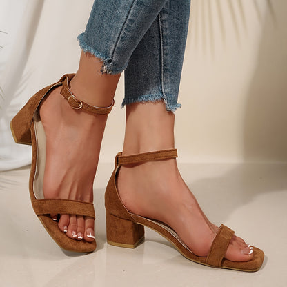 Women'S Elegant Black Fabric High Heel Sandals with Buckle Strap - Open Toe, Mid-Heel, Rubber Sole, Perfect for Summer Outdoor and Vacation Wear, Casual Footwear | Elegant Sandals | Comfortable Heel