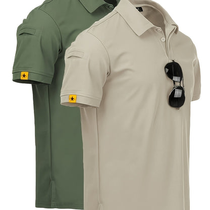 2pcs Men's Casual Shirts - Breathable, Stretch Fabric with Button Detail, Summer Wear, Men's Shirts